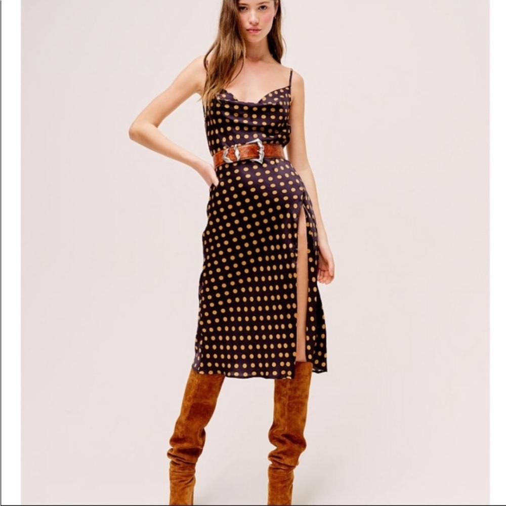 NEW with tags For Love & Lemons black and bronze polka dot dress